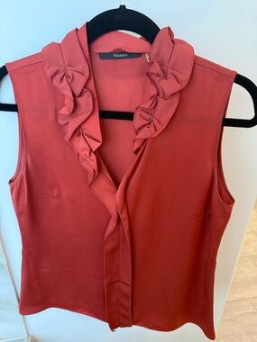 Tahari Rust Red Ruffle V-Neck Sleeveless Camisole